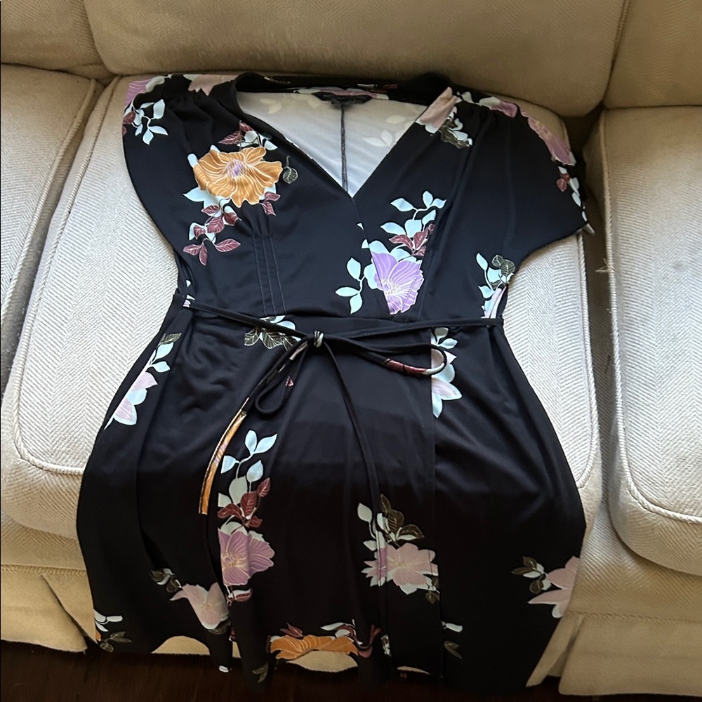 French Connection Floral Black Wrap Dress